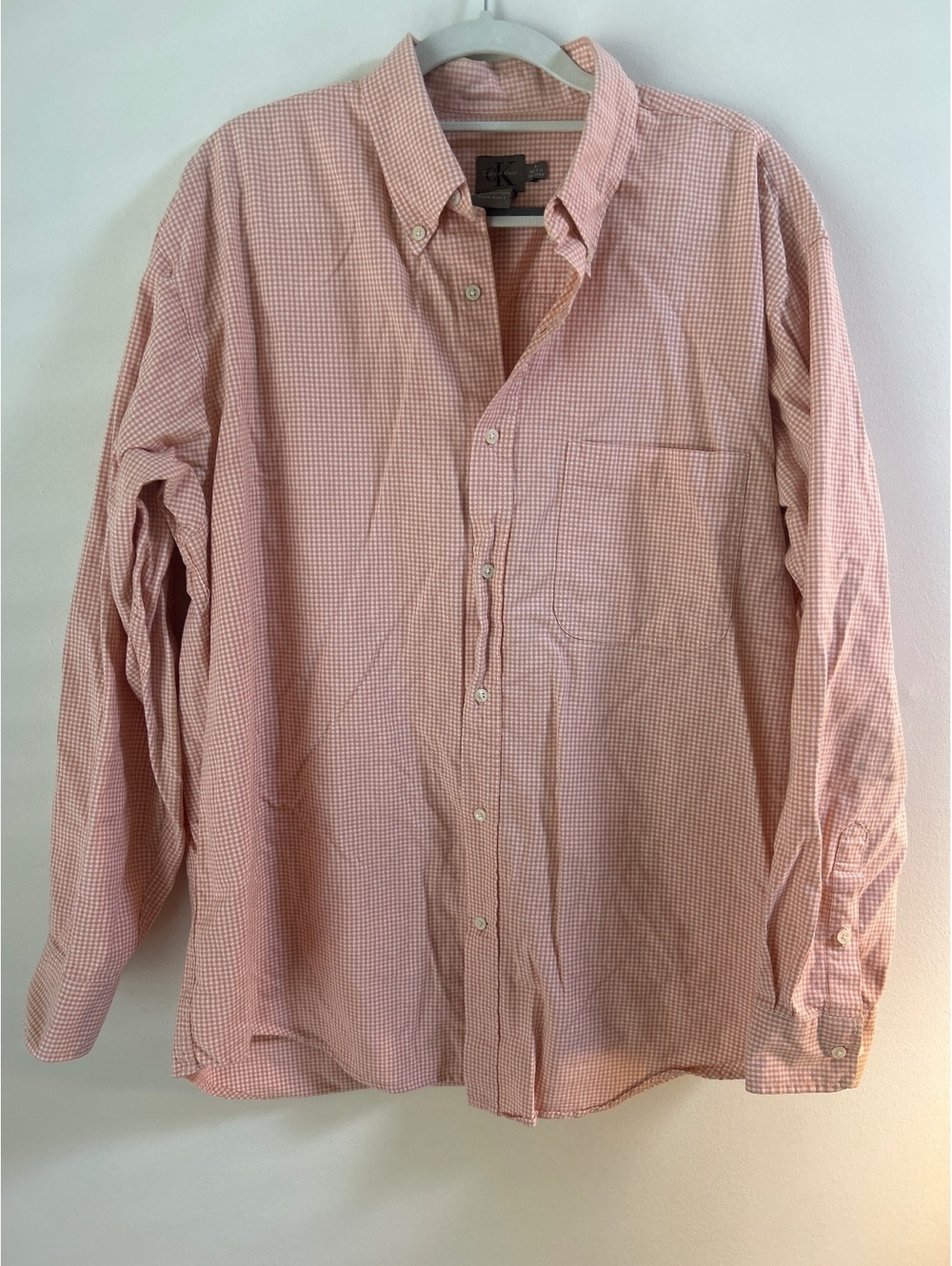 Calvin Klein Men's Button-Down Cotton Shirt Pink Gingham Check Size XL